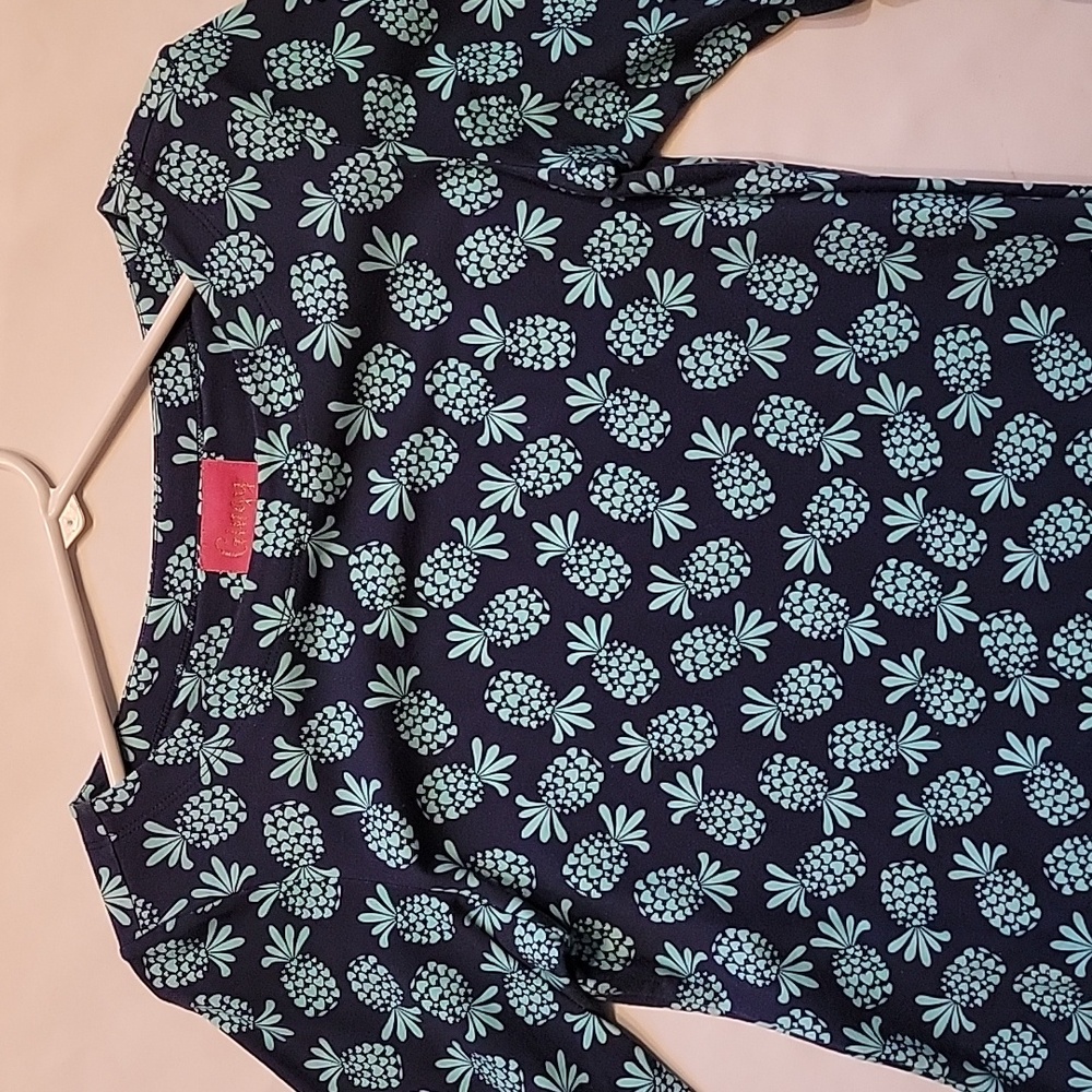 Gingy Navy Blue Womens Cotton Dress with Pineapple Design - Picture 3 of 7